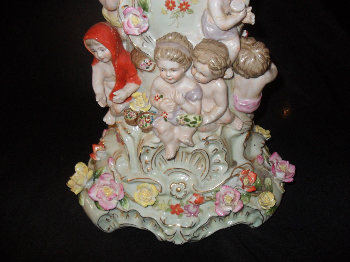 Porcelain Dresden - Centerpiece w/ Cherubs and Raised Flowers-Jantiques LLC.