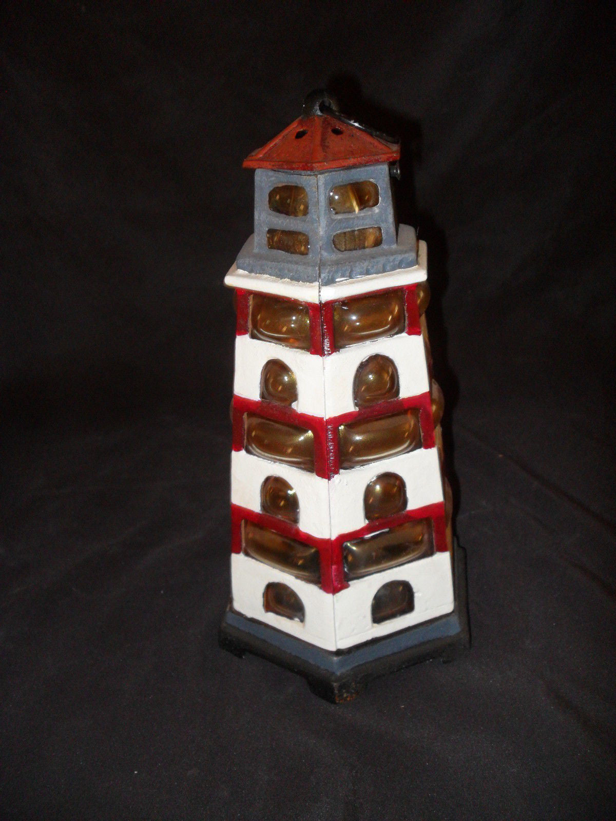 Light House Cast Iron Holder - Lighthouse Tea Light Holder with Colored Glass-Jantiques LLC.