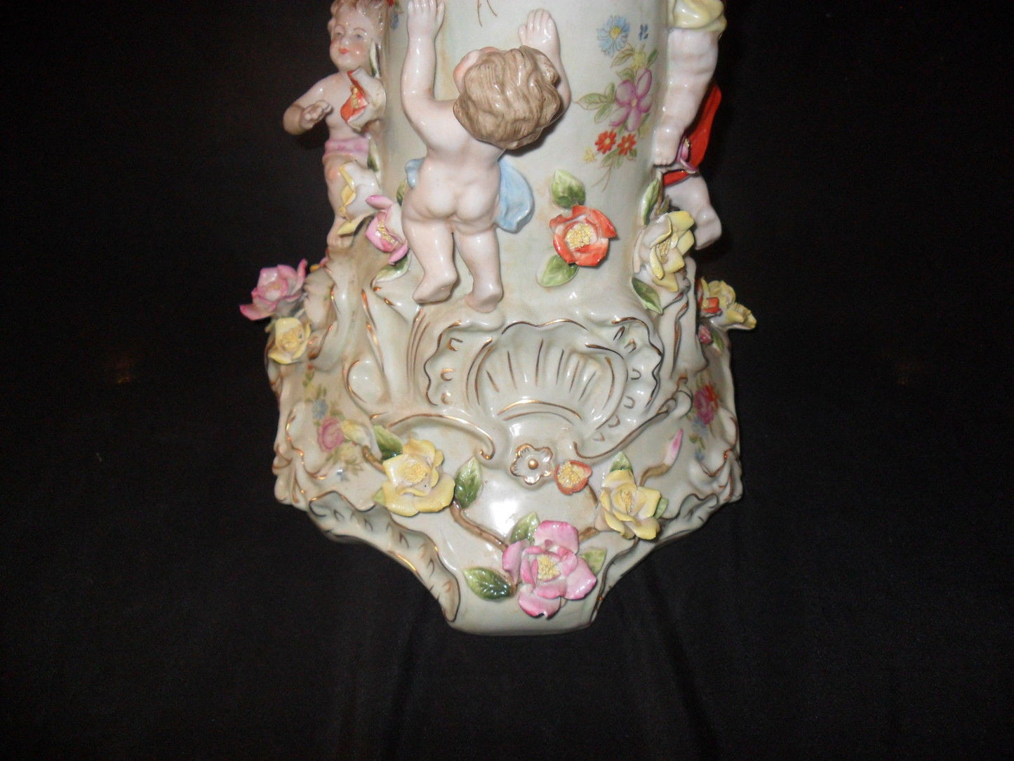 Porcelain Dresden - Centerpiece w/ Cherubs and Raised Flowers-Jantiques LLC.