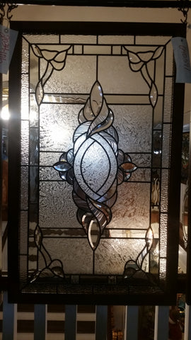 Glass Window - Stained Leaded Wood Frame Clear Glass w/ Twirl Beveled Design