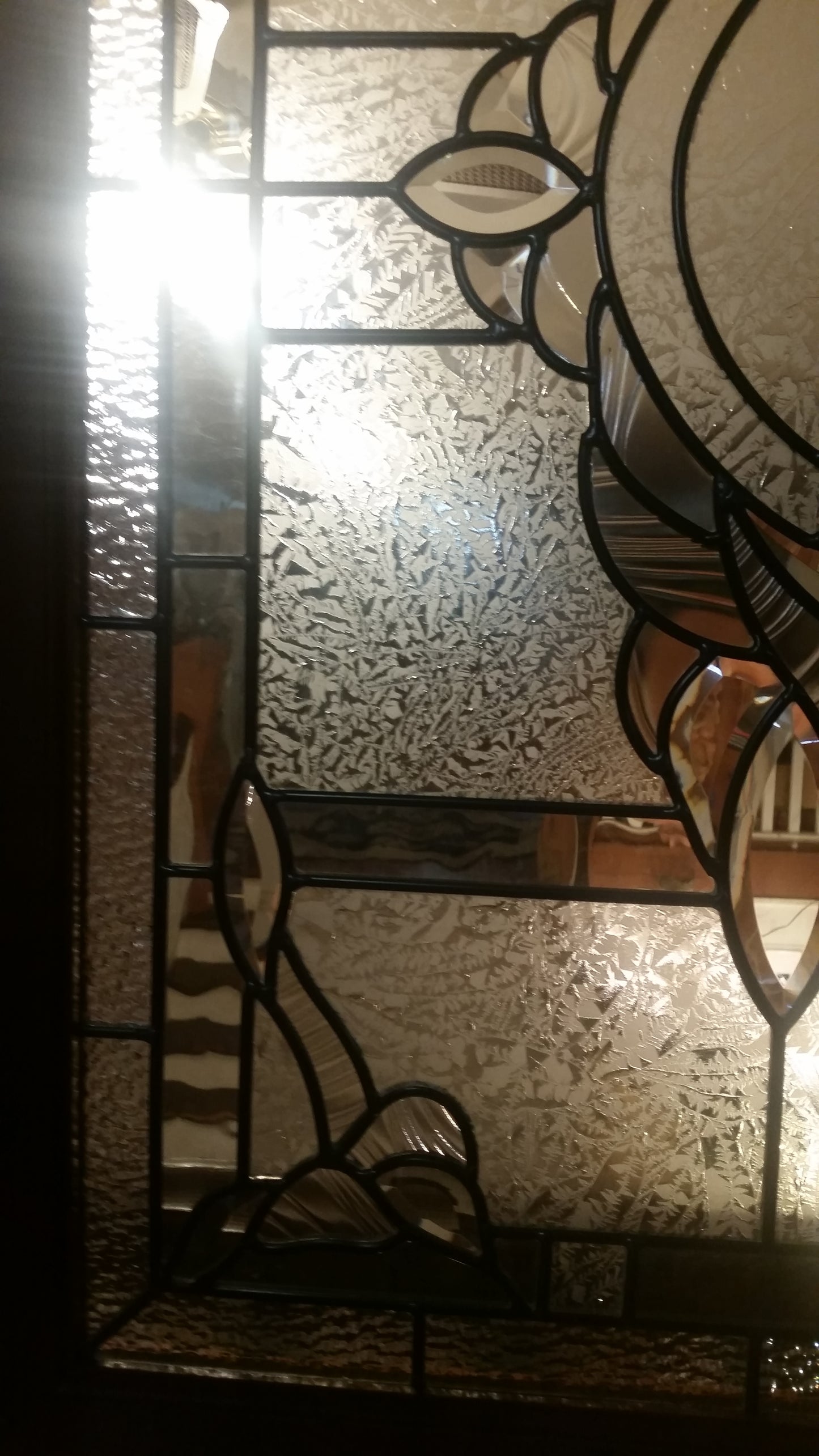 Glass Window - Stained Leaded Wood Frame Clear Glass w/ Twirl Beveled Design