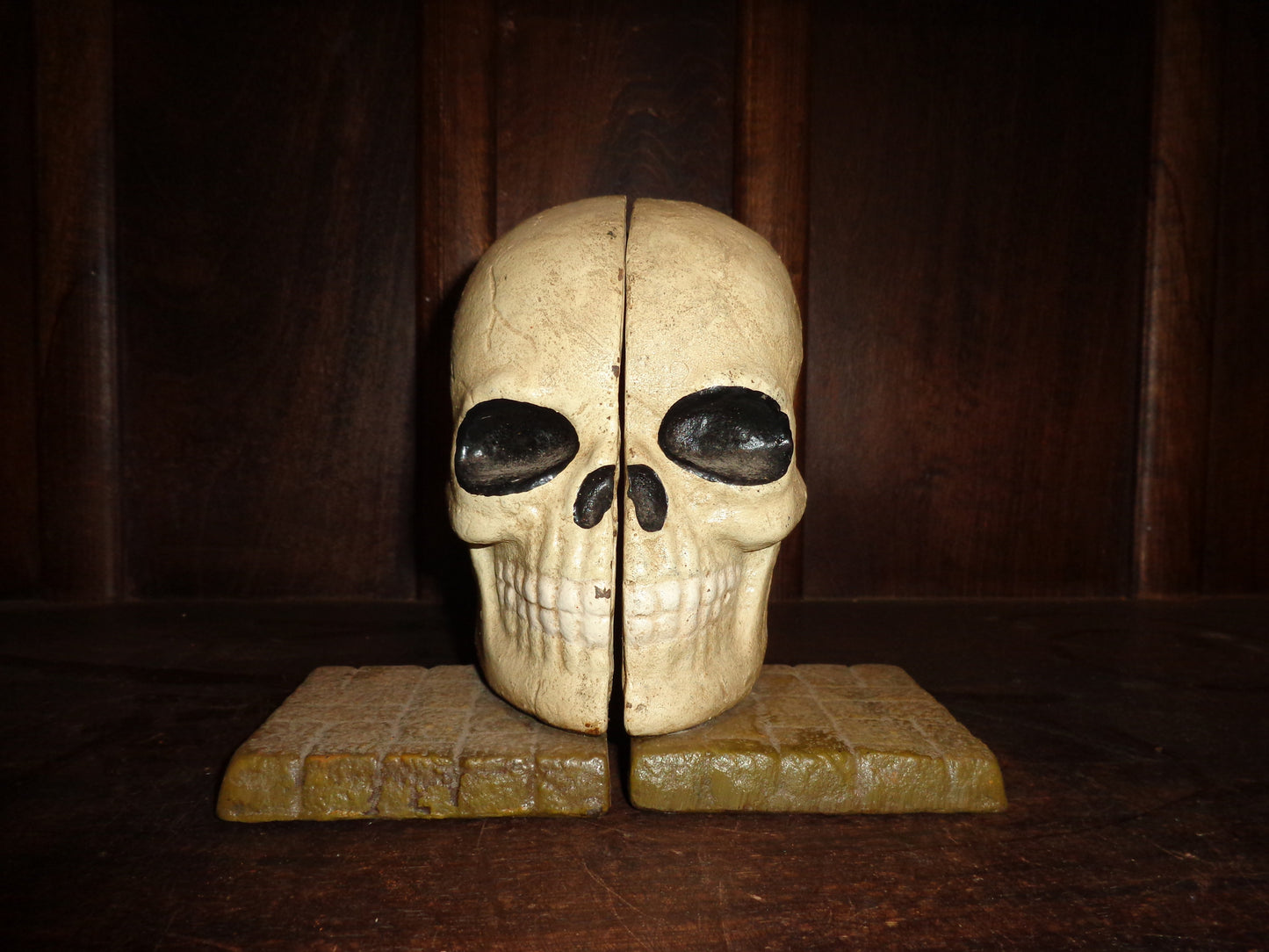 Bookends -Cast Iron  Pair Halloween Skull Head