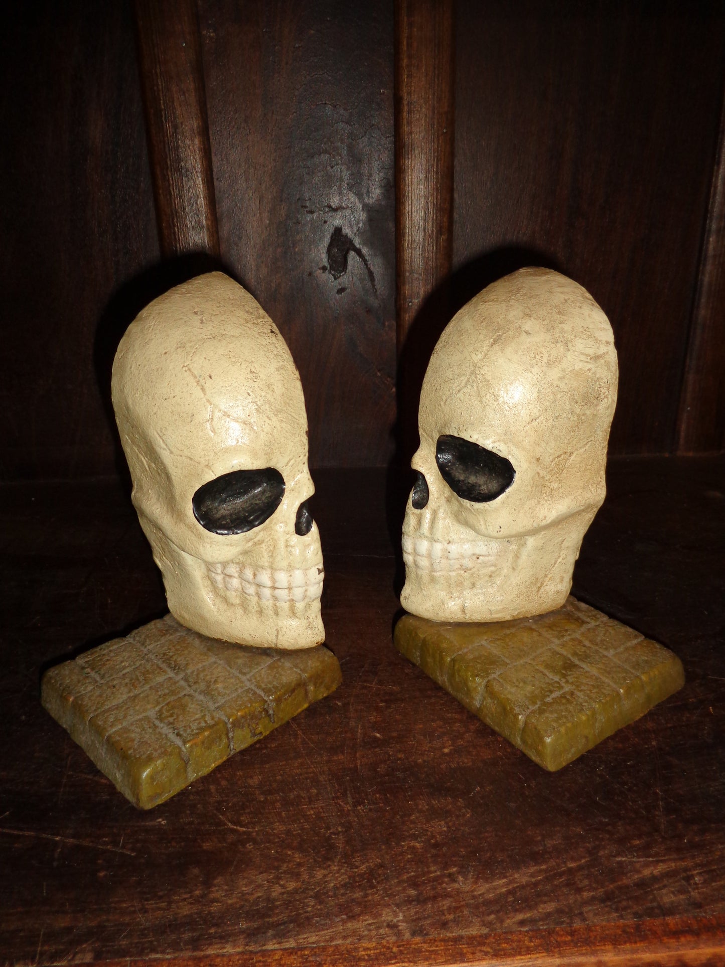 Bookends -Cast Iron  Pair Halloween Skull Head