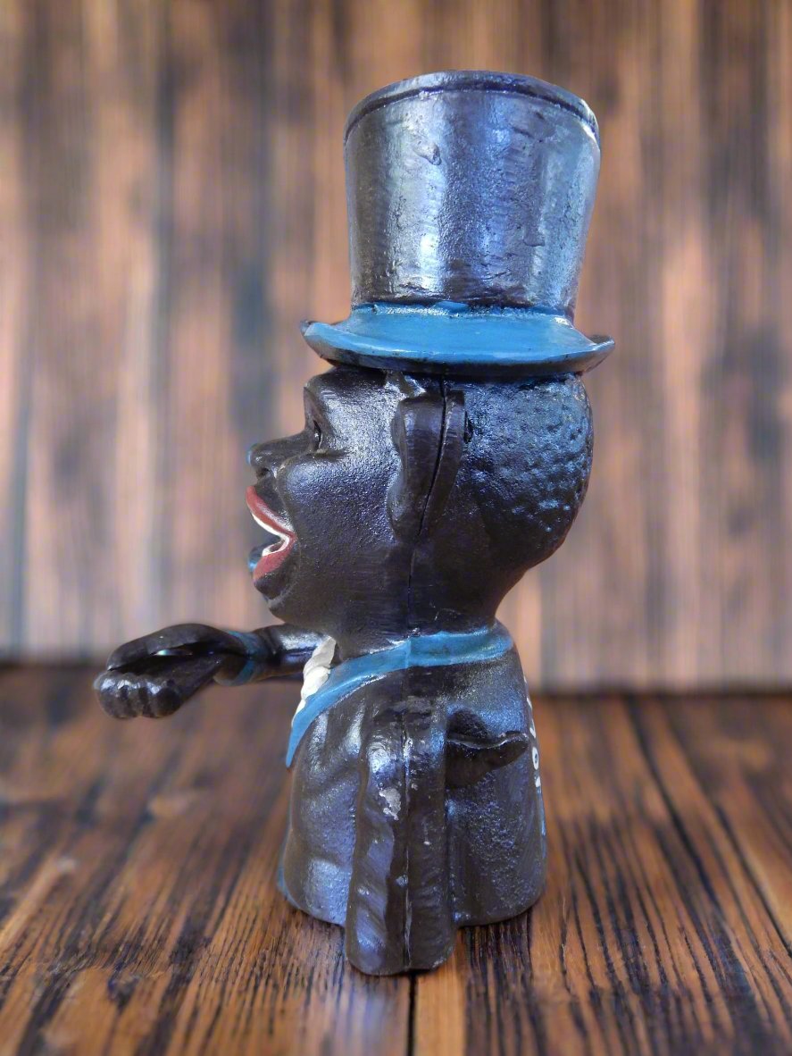 Cast Iron Mechanical Bank - Blue Suit Black Americana Man with Top Hat