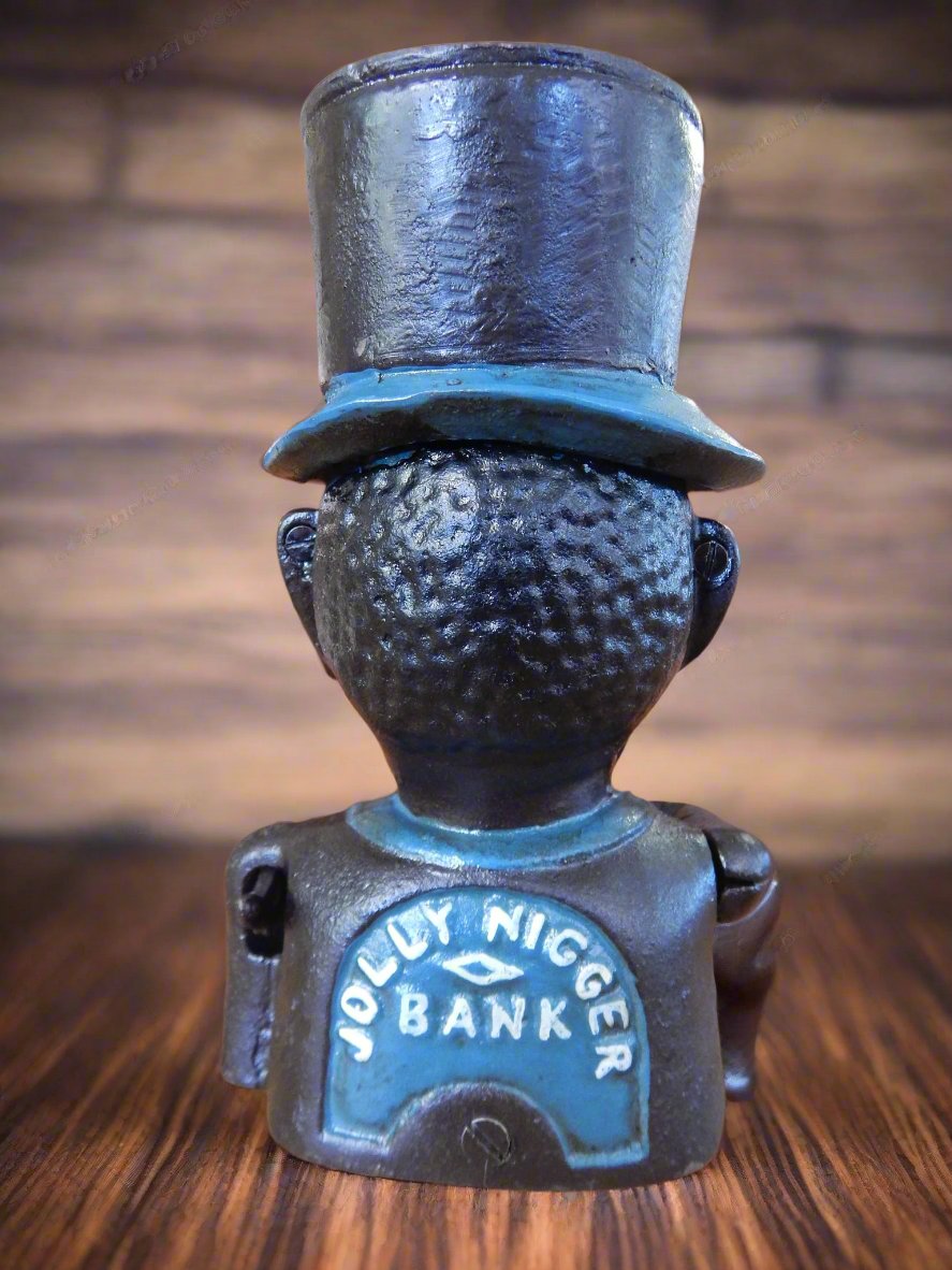 Cast Iron Mechanical Bank - Blue Suit Black Americana Man with Top Hat