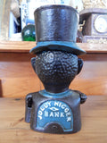 Cast Iron Mechanical Bank - Blue Suit Black Americana Man with Top Hat