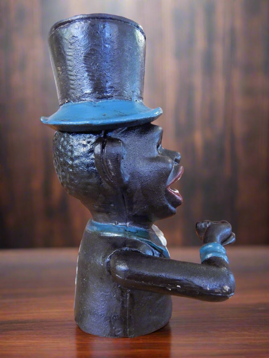 Cast Iron Mechanical Bank - Blue Suit Black Americana Man with Top Hat