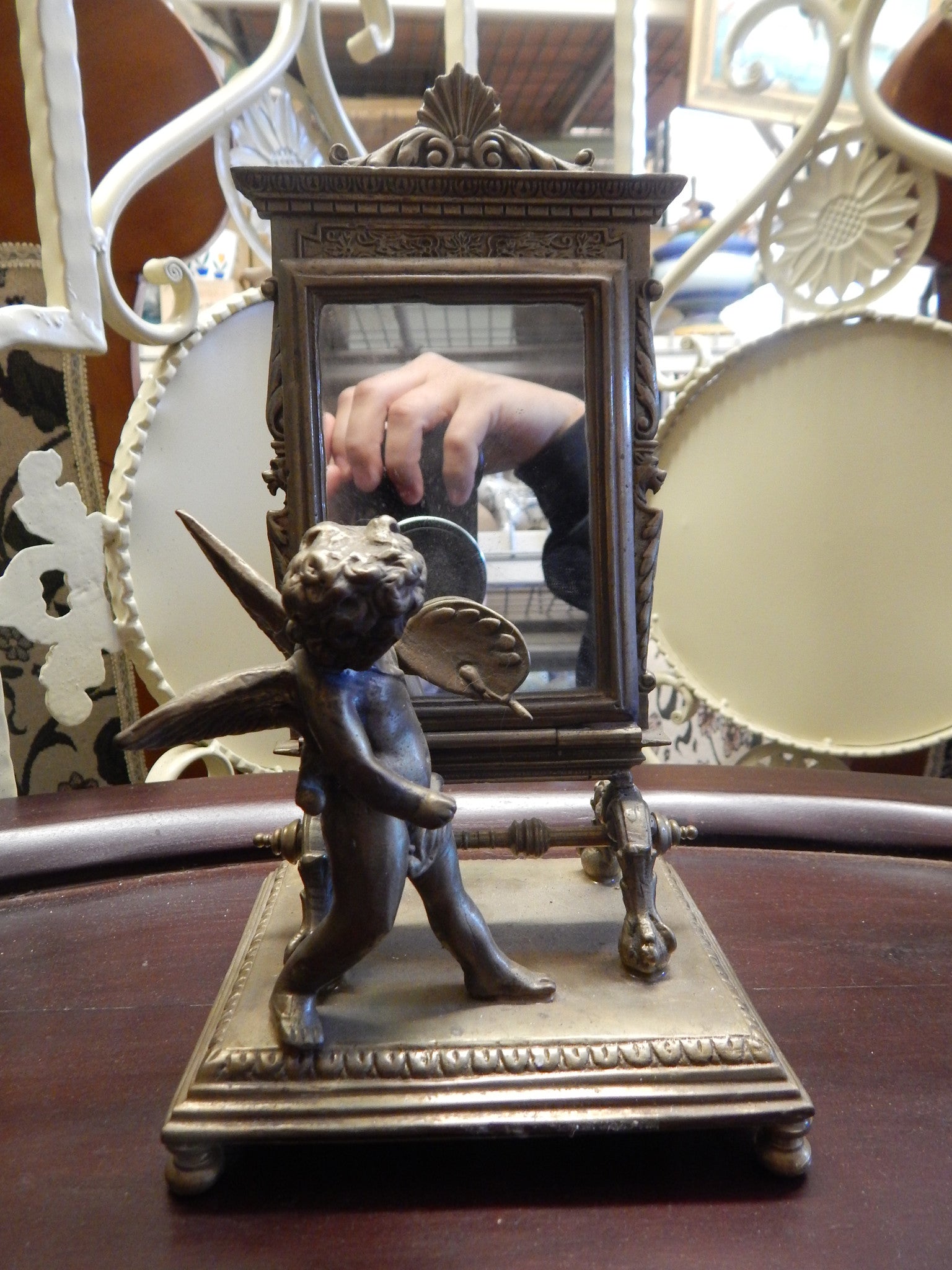 Bronze Mirror - Cherub Mirror-Jantiques LLC.