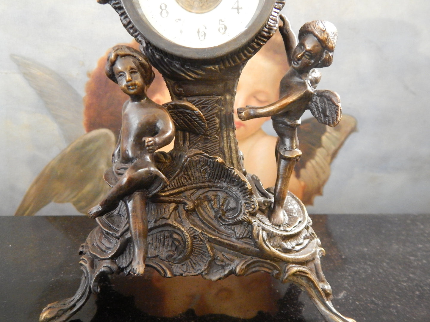 Bronze Clock - Table Top Clock Cherub-Jantiques LLC.