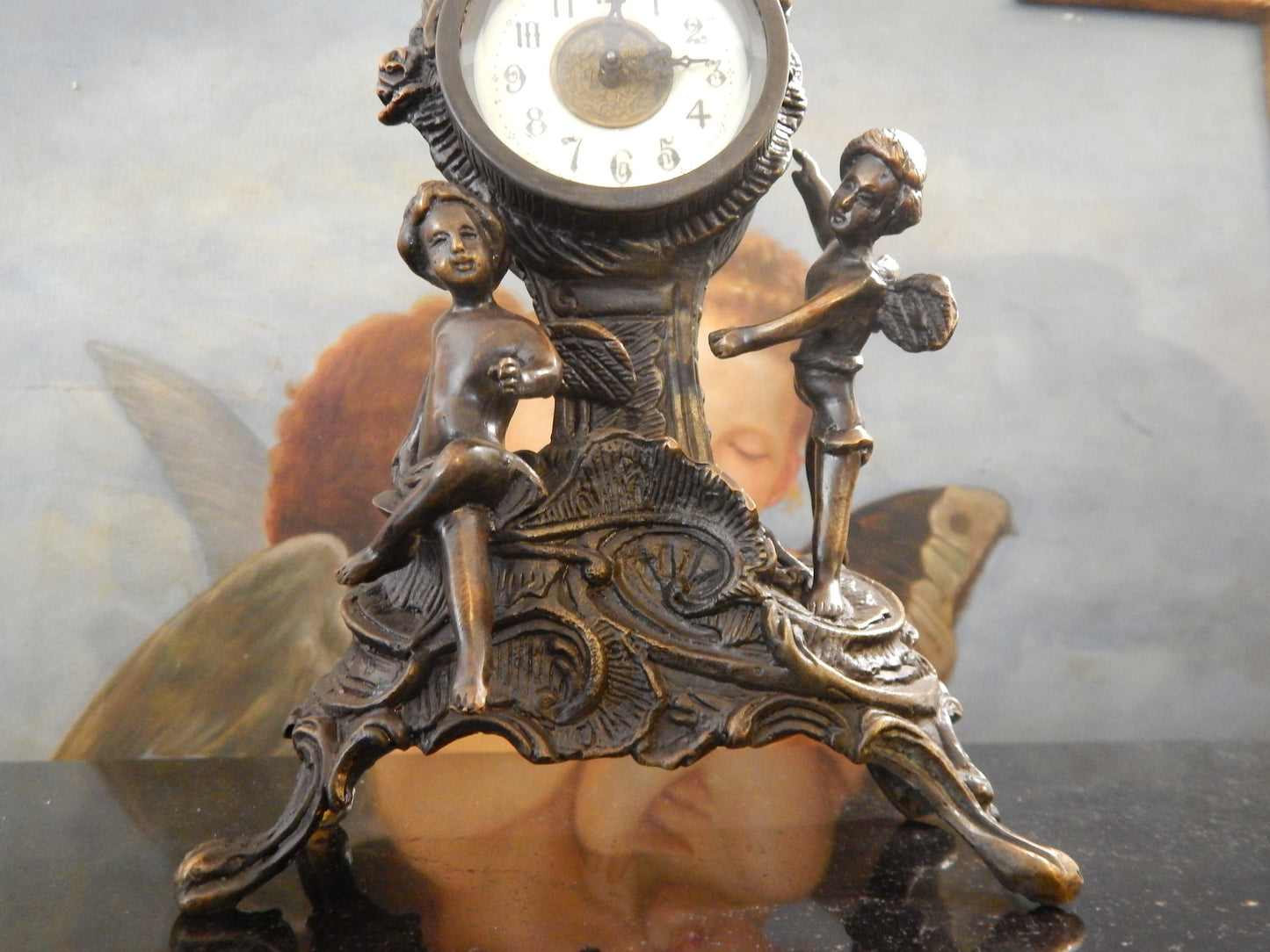 Bronze Clock - Table Top Clock Cherub-Jantiques LLC.