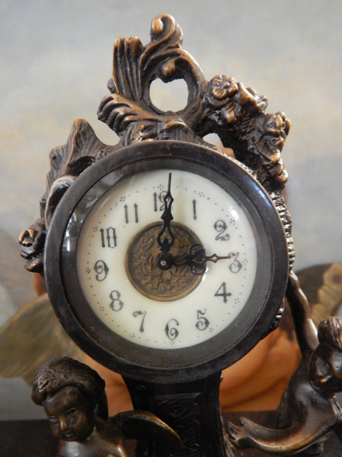 Bronze Clock - Table Top Clock Cherub-Jantiques LLC.