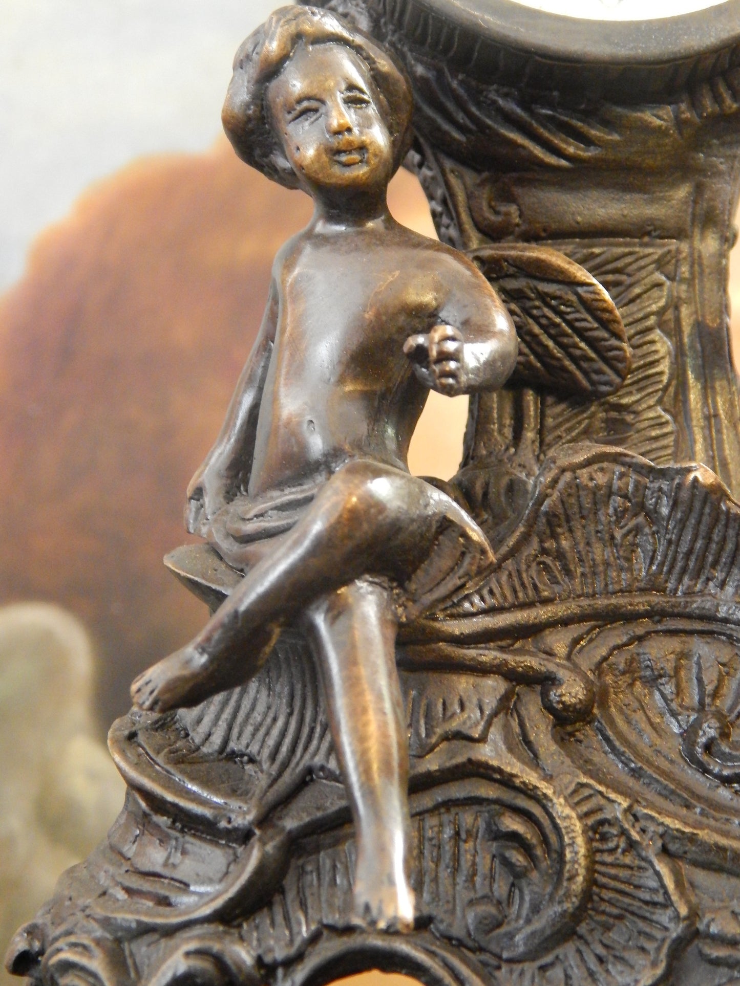 Bronze Clock - Table Top Clock Cherub-Jantiques LLC.