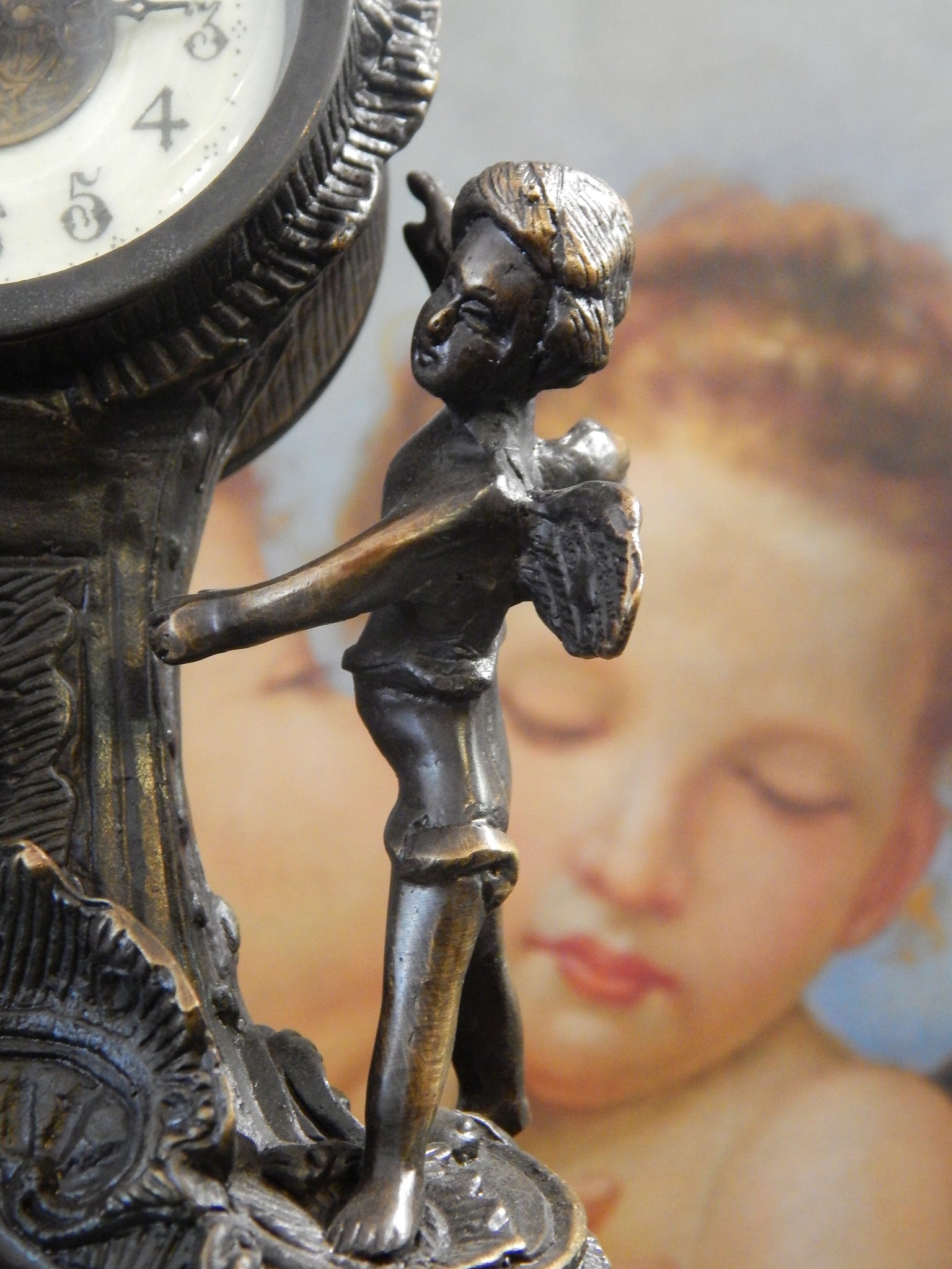 Bronze Clock - Table Top Clock Cherub-Jantiques LLC.