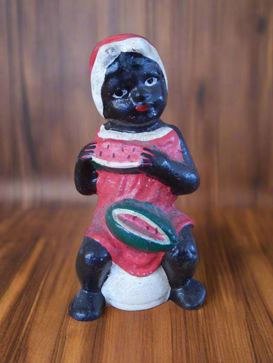 Cast Iron Bank - Americana Girl Eating Watermelon On Pot