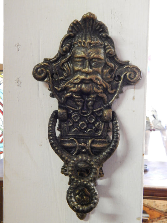 Door Knocker - Cast Iron Neptune Poseidon Man God