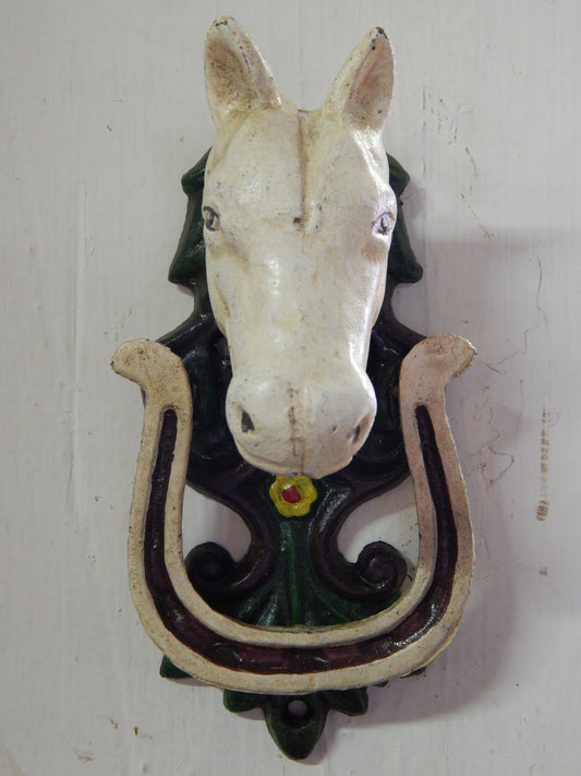 Door Knocker -Cast Ion Horse Head With Lucky Horse Shoe