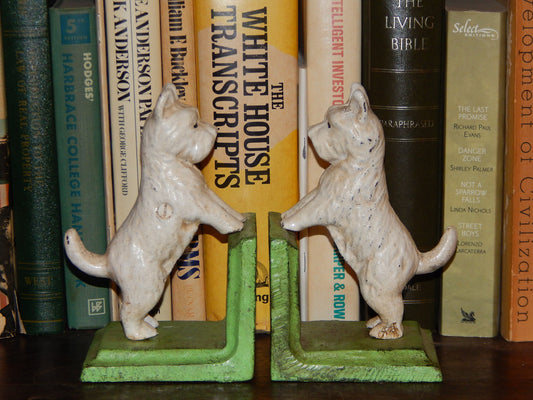 Bookends -Cast Iron  Pair White Vintage Scottish Terrier