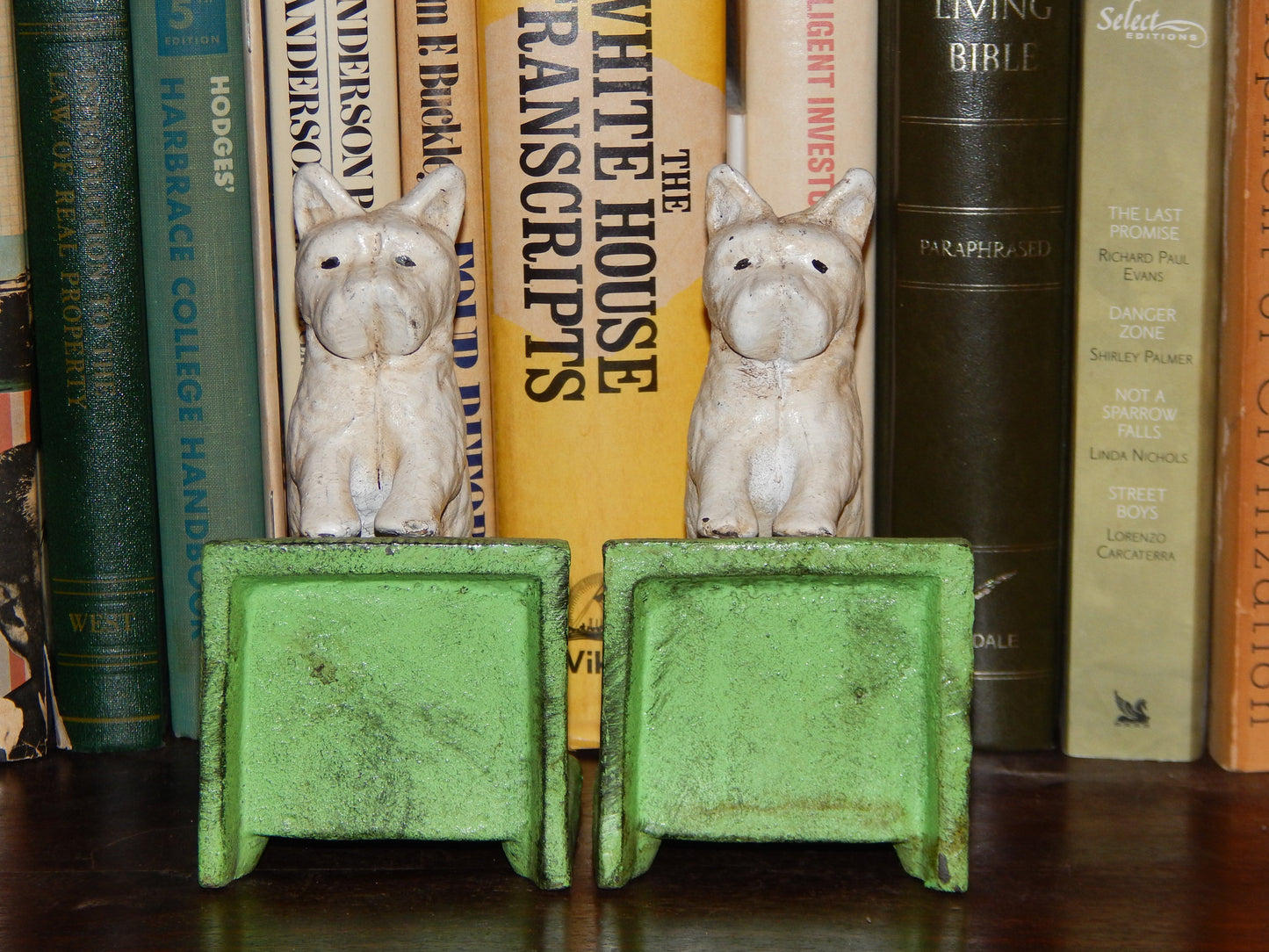 Bookends -Cast Iron  Pair White Vintage Scottish Terrier