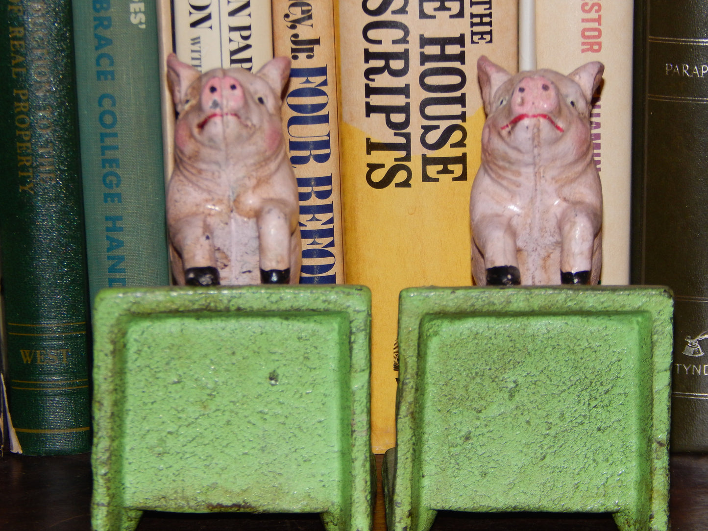 Bookends -Cast Iron Pair Vintage Style Pink Pig