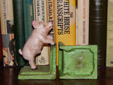 Bookends -Cast Iron Pair Vintage Style Pink Pig