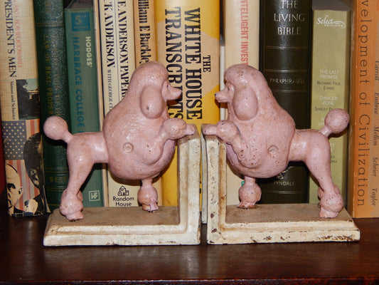 Book Ends -Cast Iron  Pair Pink Poodle