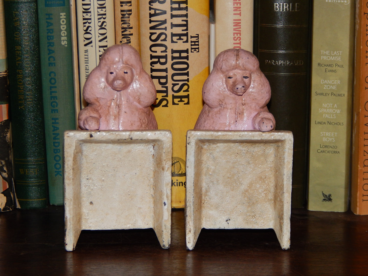 Book Ends -Cast Iron  Pair Pink Poodle