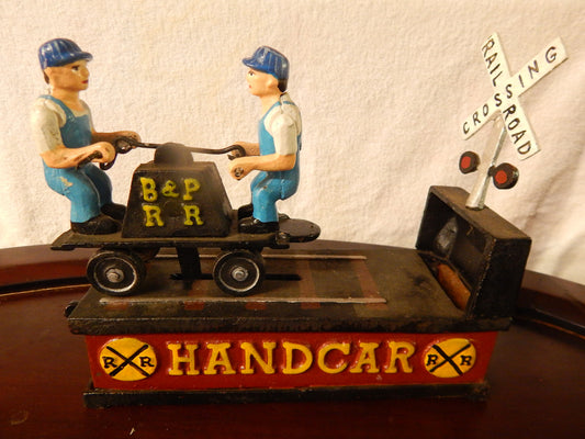 Coin Bank Handcar Railroad Crossing Coin Bank