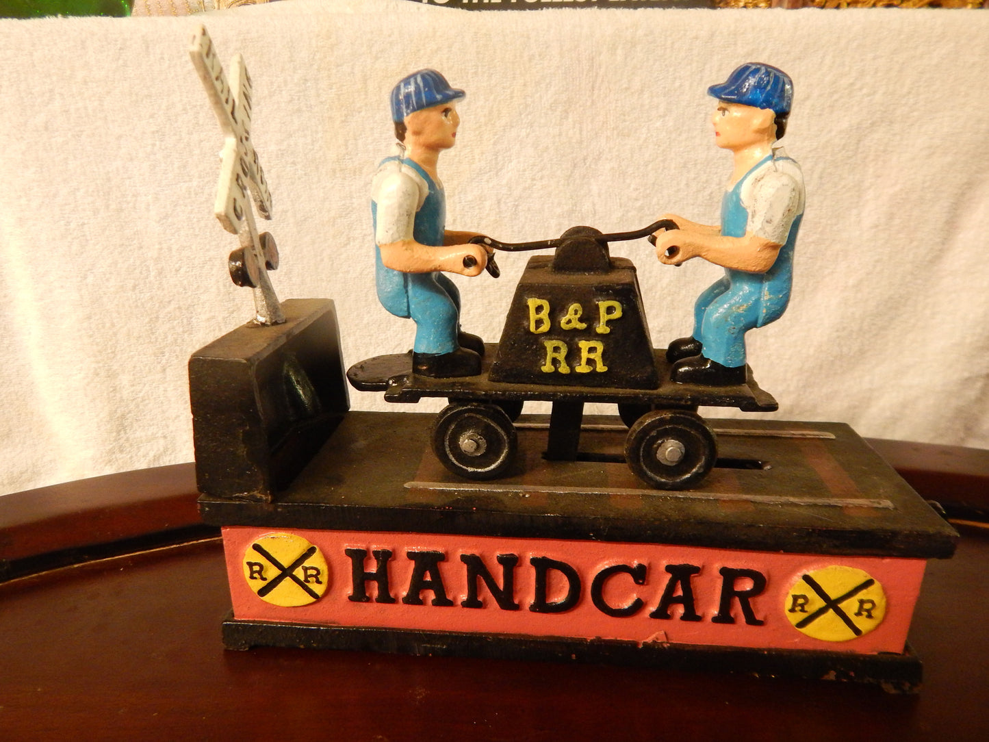 Coin Bank Handcar Railroad Crossing Coin Bank