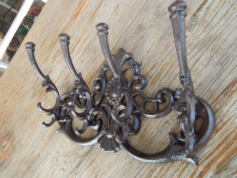8 Cast Iron Rustic Victorian Style Coat Hooks Hook Rack Hall Tree