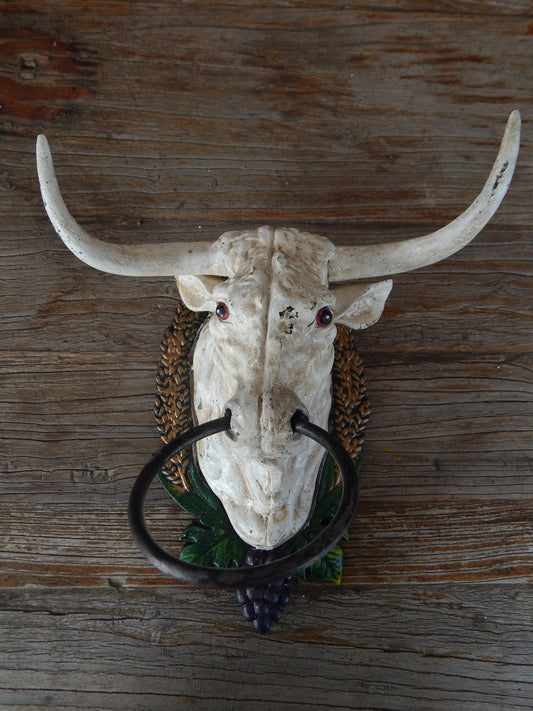 Cast Iron Towel Ring - Long Horn Bull