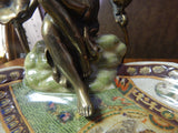 Sevres Porcelain - Green Dish French  w/ Gilt Bronze Ormolu Lady Sitting