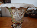 Sevres Porcelain- Green Cornucopia Vase French w/Gilt Bronze Ormolu God/Neptune