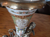 Sevres Porcelain - Green Cornucopia Vase French w/ Gilt Bronze Ormolu Cherub
