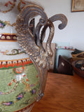 Sevres Porcelain - Green Vase French w/ Gilt Bronze Ormolu Swan Handles