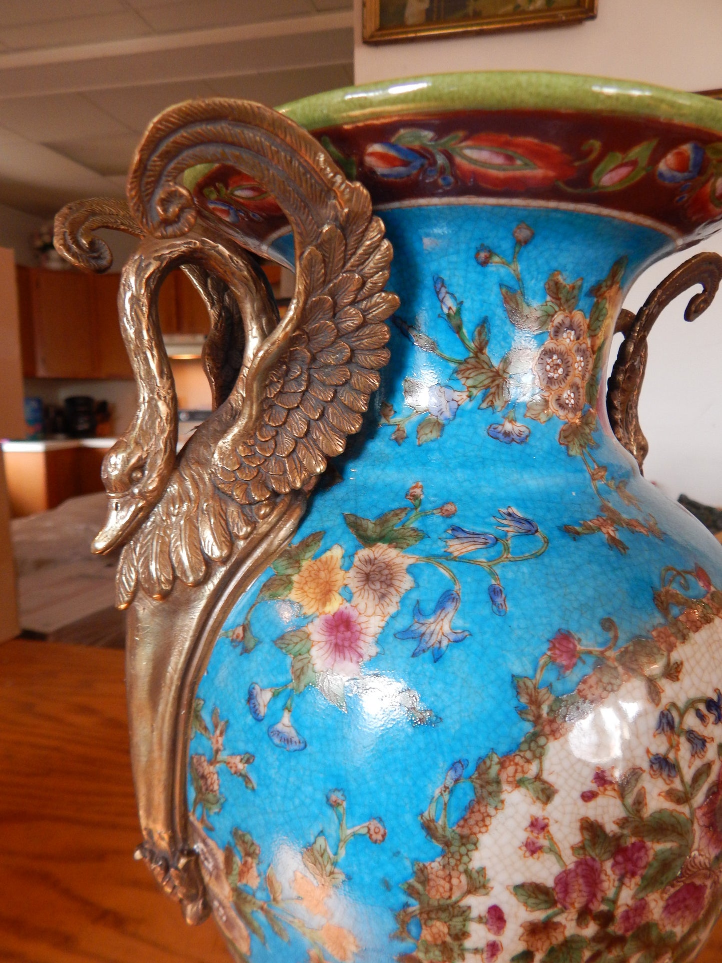 Sevres Porcelain - Blue Vase French w/ Gilt Bronze Ormolu Swan Handles