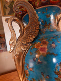 Sevres Porcelain - Blue Vase French w/ Gilt Bronze Ormolu Swan Handles
