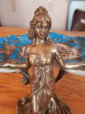 Sevres Porcelain - Blue Dish French w/ Gilt Bronze Ormolu Lady Standing