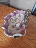 Sevres Porcelain - Pink Dish French w/ Gilt Bronze Ormolu Lady Standing