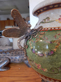 Sevres Porcelain - Green Vase French w/ Gilt Bronze Ormolu Dragonfly Handles
