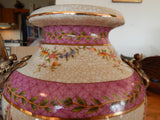 Sevres Porcelain - Pink Vase French w/ Gilt Bronze Ormolu Dragonfly Handles