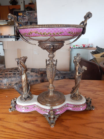 Sevres Porcelain - Pink Bowl French w/ Gilt Bronze Ormolu Ladies
