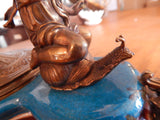 Sevres Porcelain - Blue Bowl French w/ Gilt Bronze Ormolu Cherub on Snail