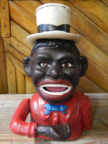 Cast Iron Mechanical Bank -  Red Suit Black  Americana Man with Top Hat