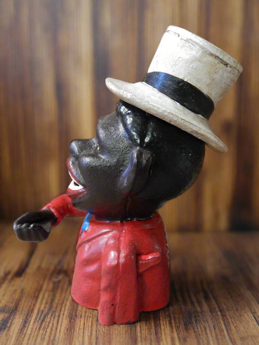 Cast Iron Mechanical Bank -  Red Suit Black  Americana Man with Top Hat