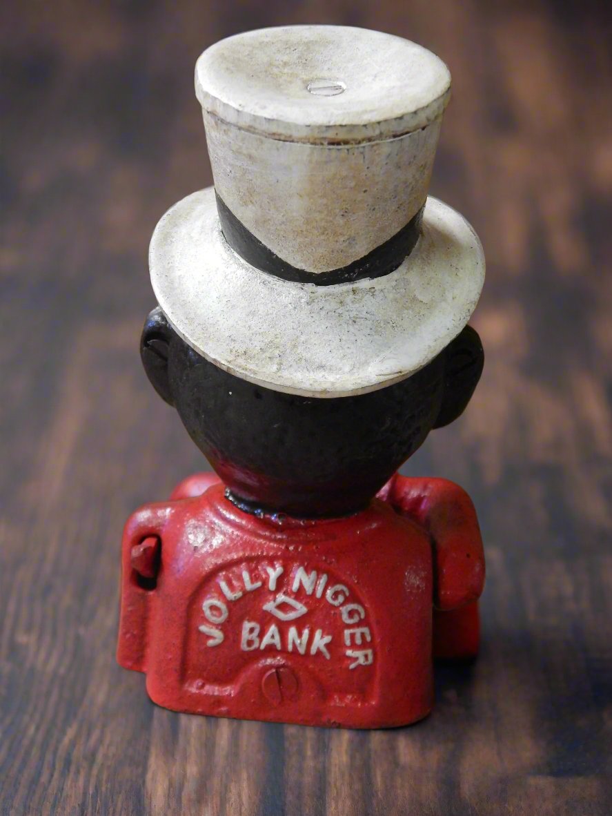 Cast Iron Mechanical Bank -  Red Suit Black  Americana Man with Top Hat