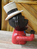 Cast Iron Mechanical Bank -  Red Suit Black  Americana Man with Top Hat