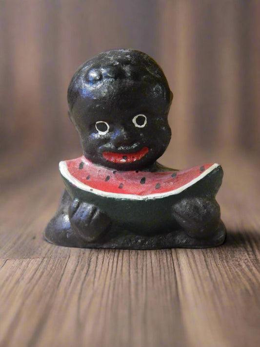 Americana Cast Iron Bank - Americana Boy's Head Eating Watermelon Paper Weight