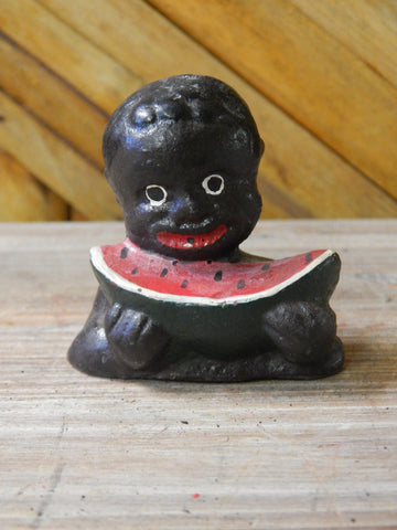 Americana Cast Iron Bank - Americana Boy's Head Eating Watermelon Paper Weight