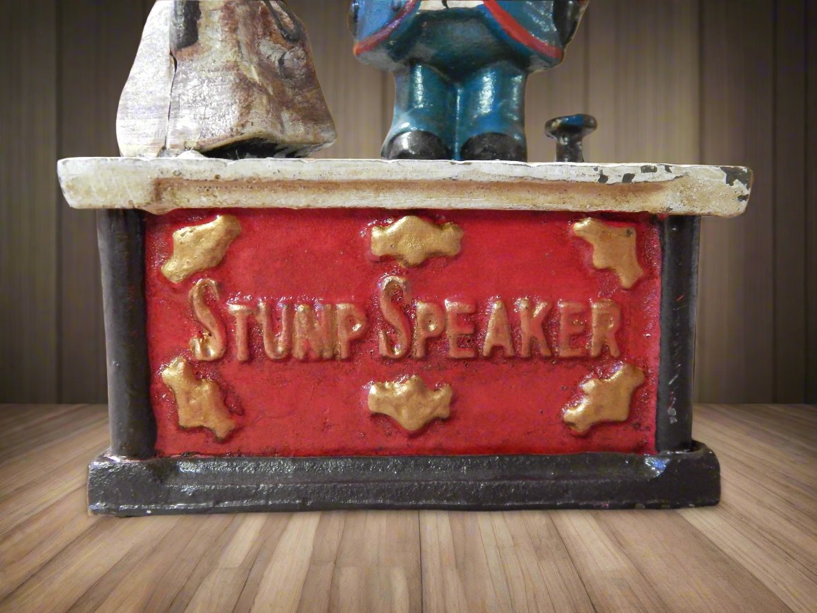 Cast Iron Mechanical Bank - Americana Stump Speaker