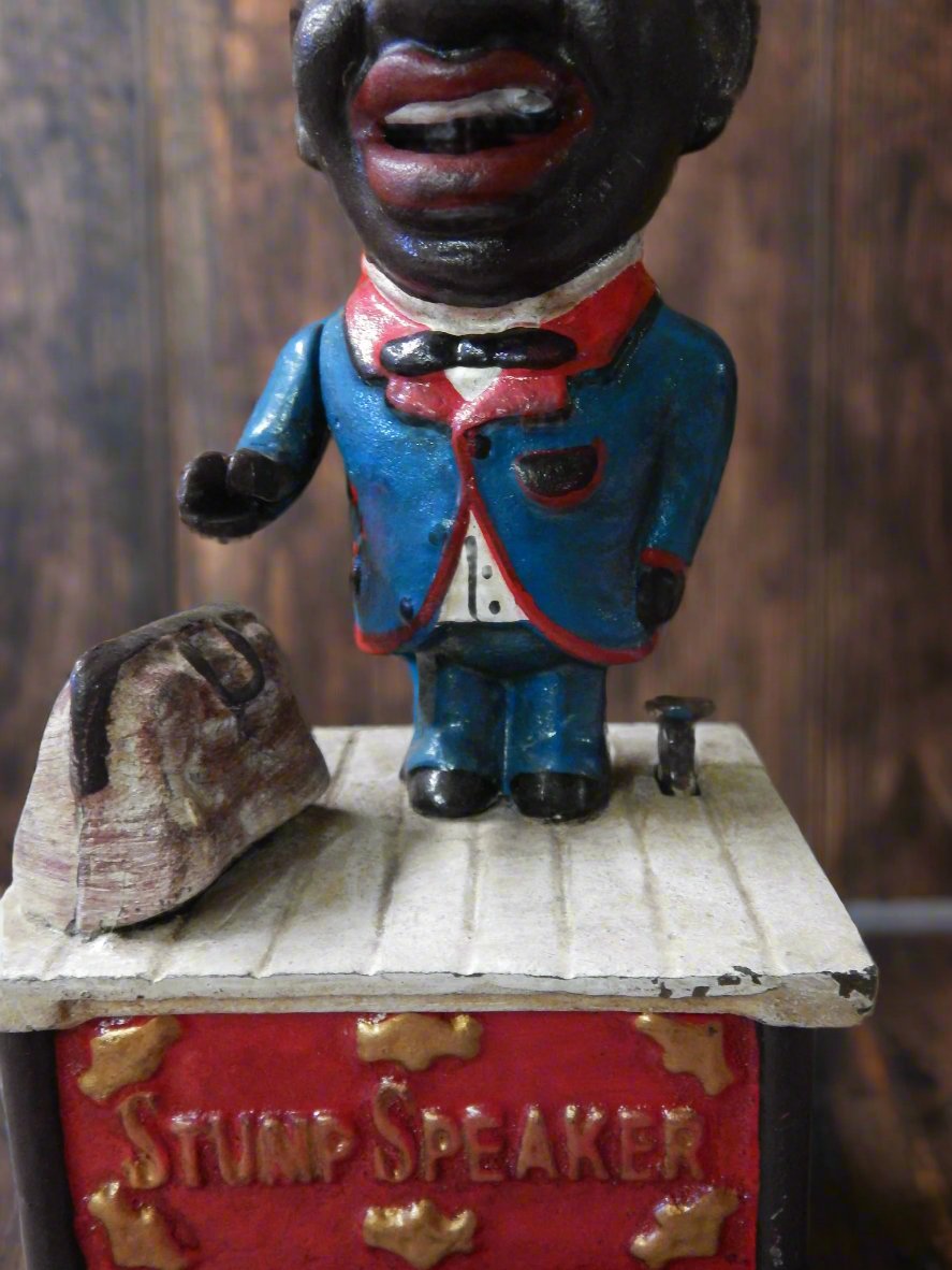 Cast Iron Mechanical Bank - Americana Stump Speaker